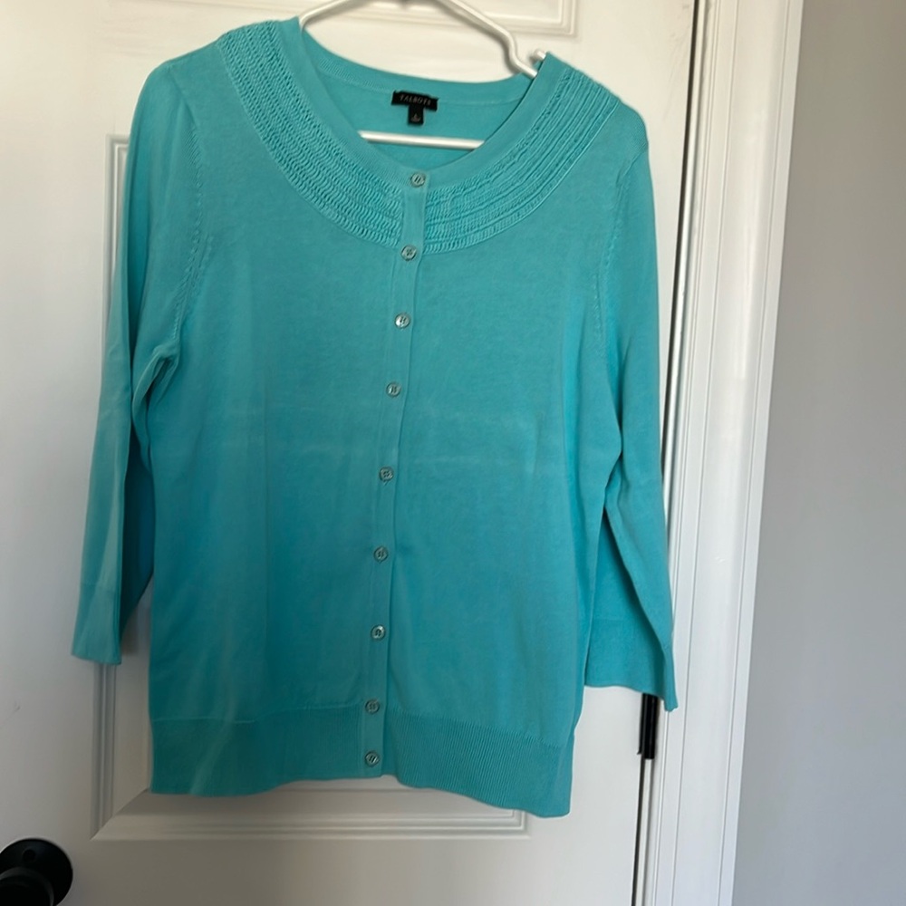 Talbots women’s teal/blue classic button up cardigan